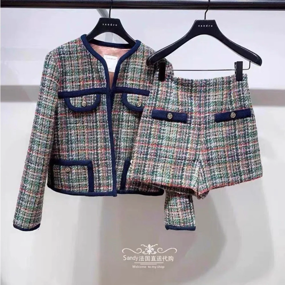 Sandro wool Stylish Plaid Blazer and Skirt Set - Picture 2 of 7